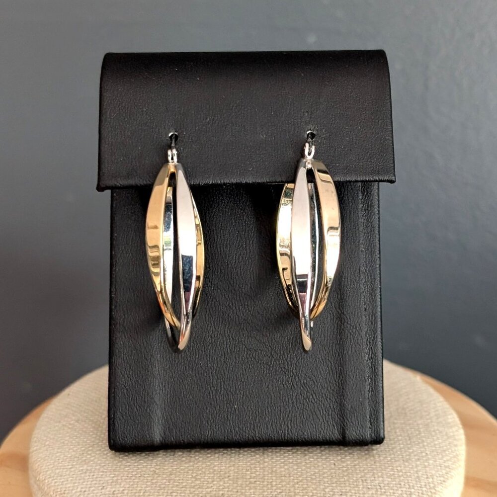 Gold and silver double oval shaped hoops - Picture 2 of 5